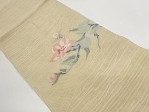 紗 斜線に花葉模様織出し名古屋帯